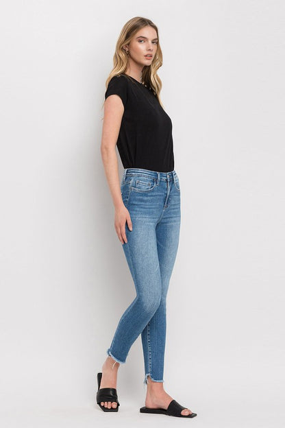 High Rise Raw Step Hem Ankle Skinny Jeans