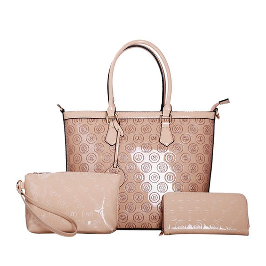 LANY Debossed Shiny Tote w/ Makeup Pouch & Wallet