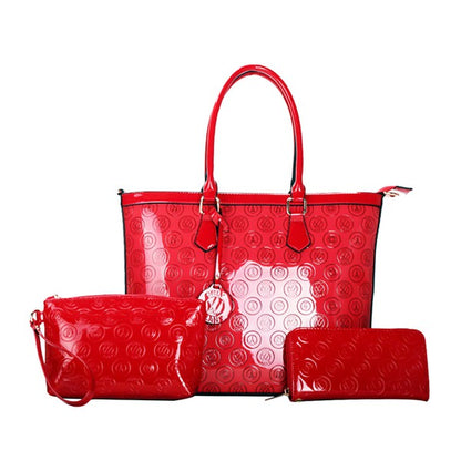 LANY Debossed Shiny Tote w/ Makeup Pouch & Wallet