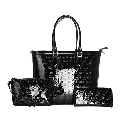 LANY Debossed Shiny Tote w/ Makeup Pouch & Wallet