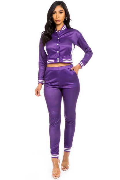 Bomber Jacket & Pant Set - Purple