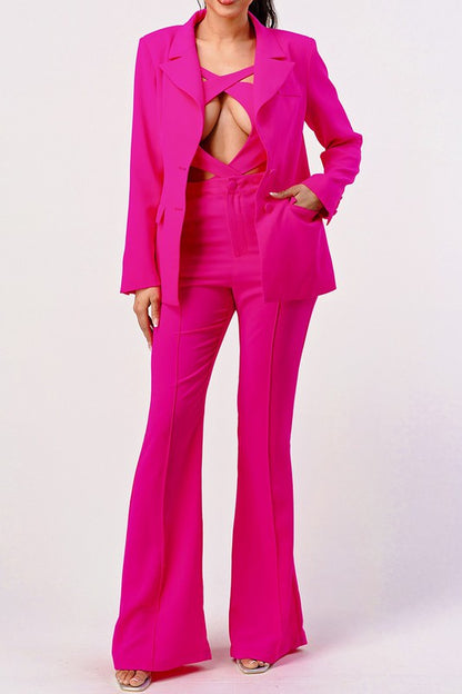 Hot pink sexy cutout two pcs suit