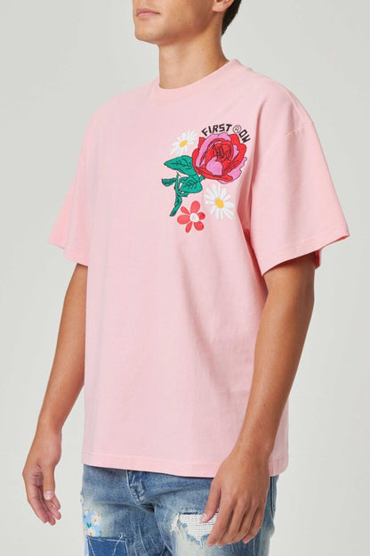 Men's Flower Embroidered Puff Tee