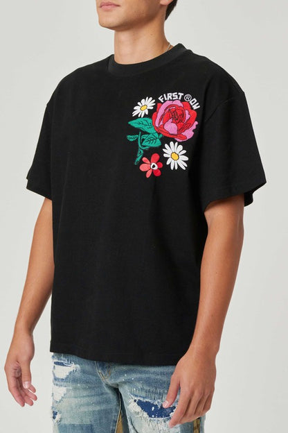 Men's Flower Embroidered Puff Tee