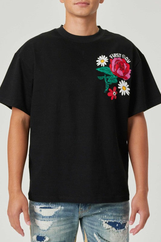 Men's Flower Embroidered Puff Tee