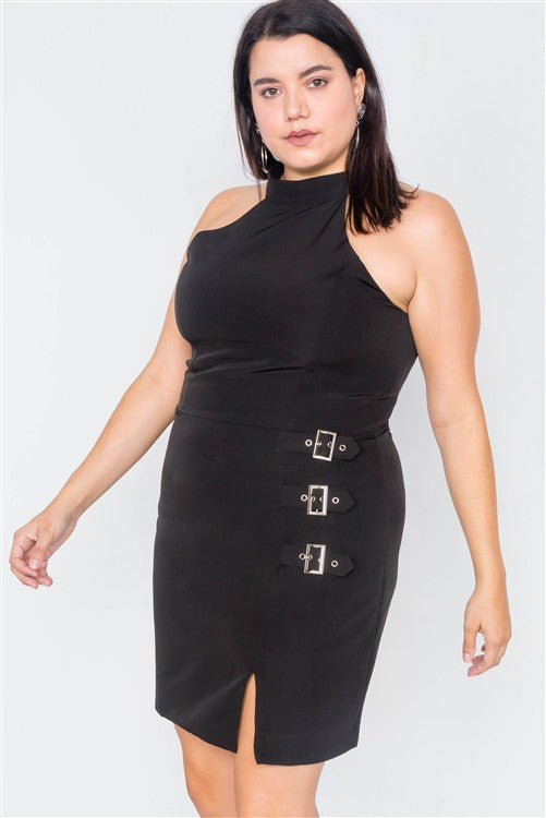 Gem Plus+ Halter Buckle Hip Mini Dress Tasha Apparel