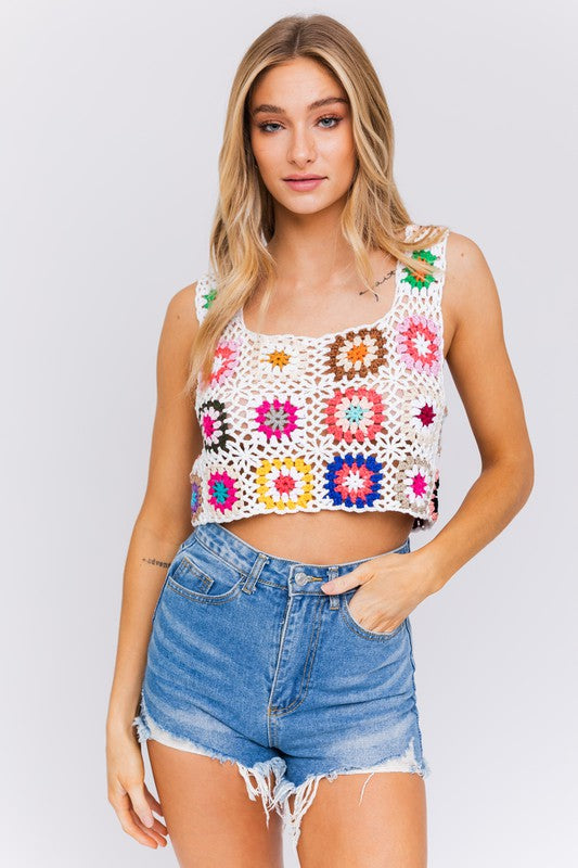 Sleeveless Multi Crochet Top LE LIS