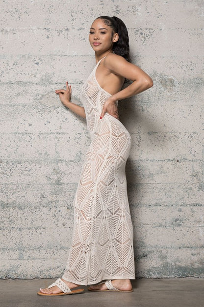 Halter Neck Crochet Maxi Dress