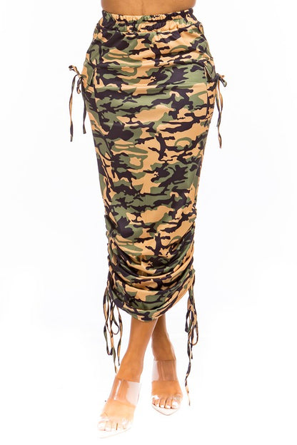 Ruched Camo Cargo Skirt