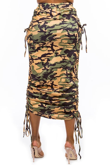 Ruched Camo Cargo Skirt