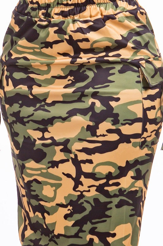 Ruched Camo Cargo Skirt