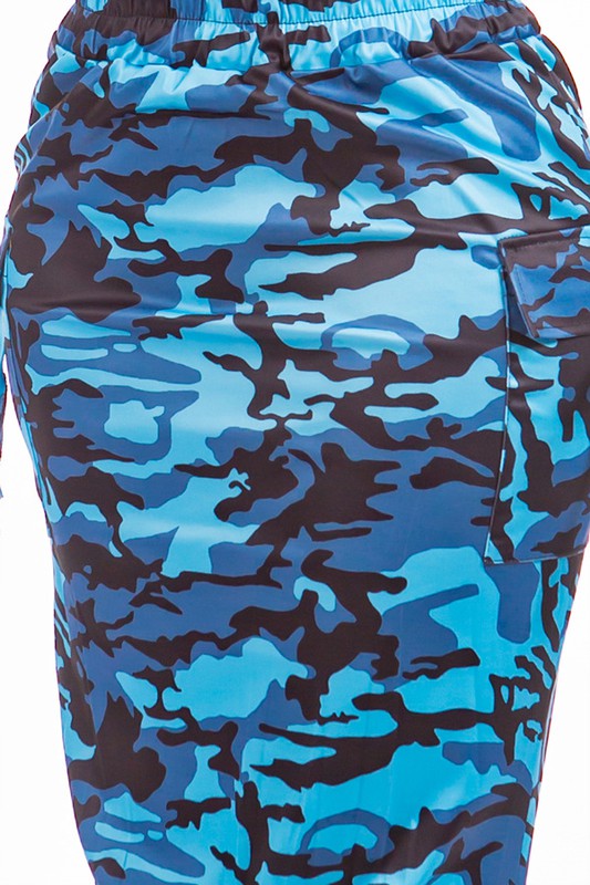 Ruched Camo Maxi Skirt - Blue