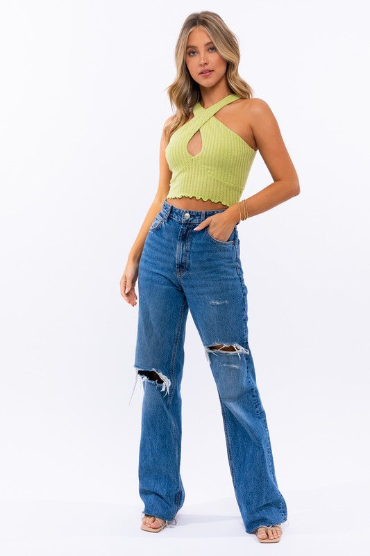 Criss Cross Halter Crop Top LE LIS