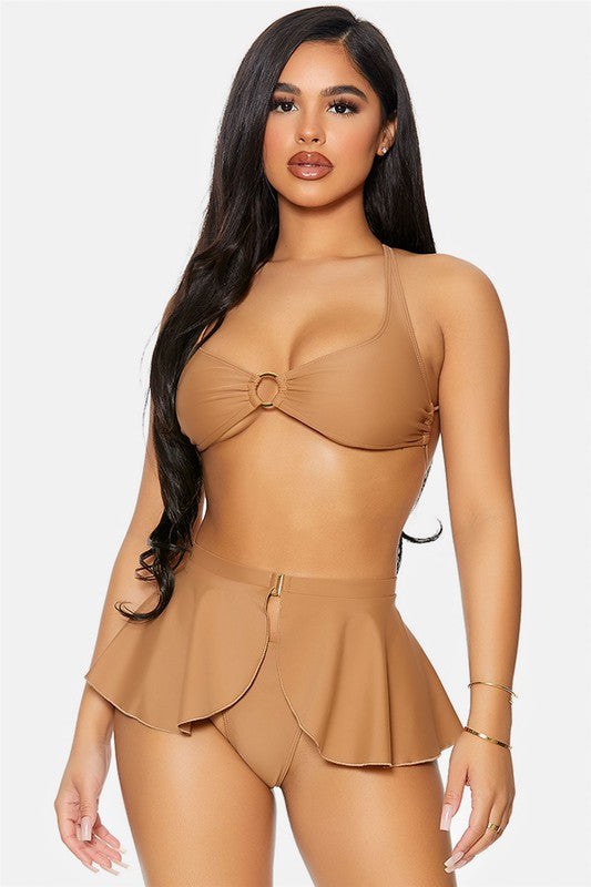 Gold Ring Strappy Back 3 Piece Swimsuit Tasha Apparel