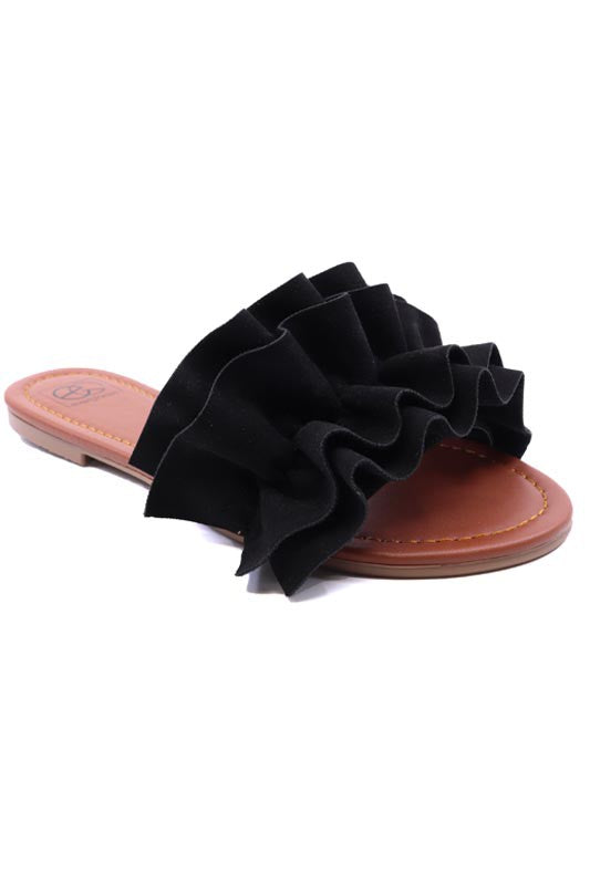 Ruffle Slide Sandal in Suede Colors Miami Shoe Wholesale