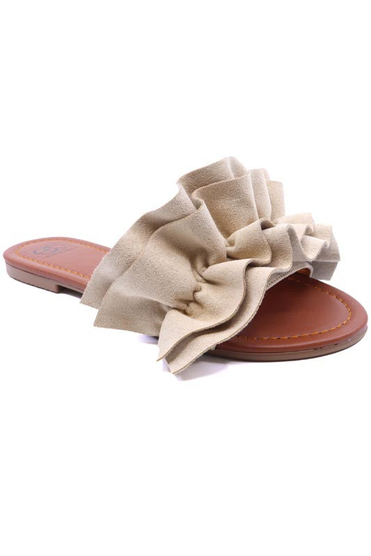 Ruffle Slide Sandal in Suede Colors Miami Shoe Wholesale