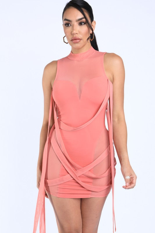 Strappy Mesh Mini Dress