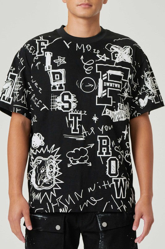 Men's All-over Hand Doodling Puff Print Tee First Row