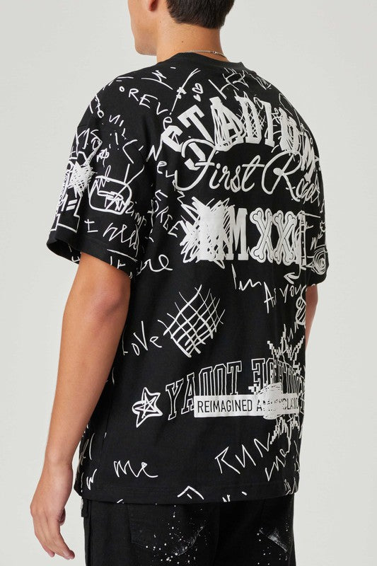 Men's All-over Hand Doodling Puff Print Tee First Row