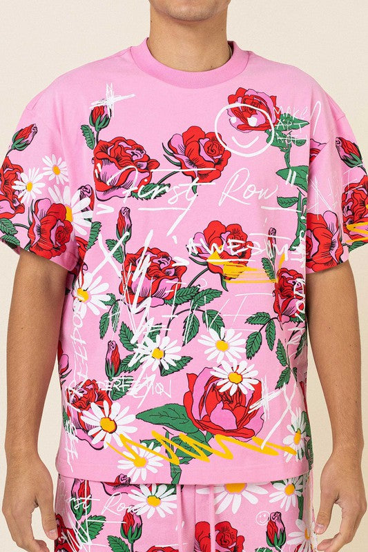 Men's Allover Rose Bloom Print Tee