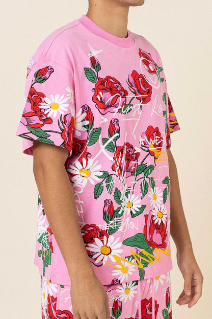 Men's Allover Rose Bloom Print Tee