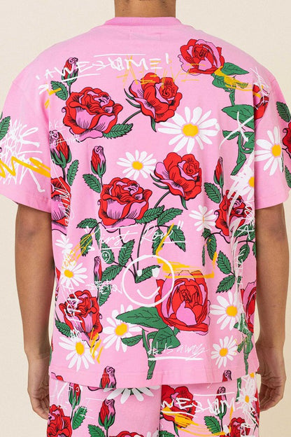 Men's Allover Rose Bloom Print Tee