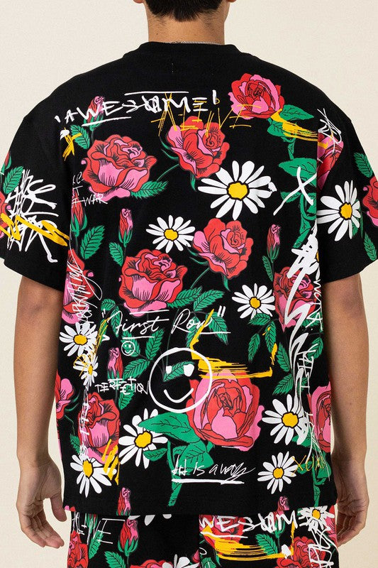 Men's Allover Rose Bloom Print Tee