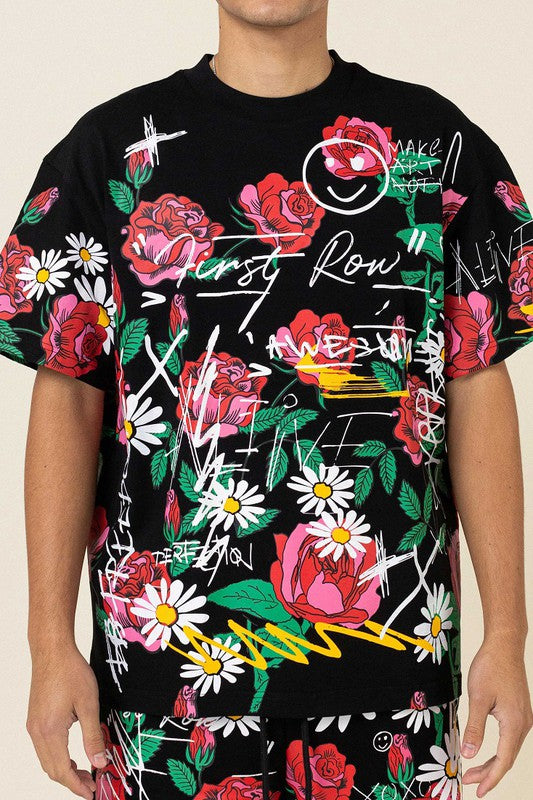 Men's Allover Rose Bloom Print Tee