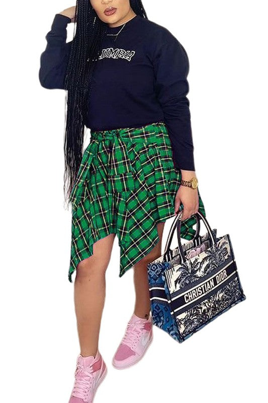 Plaid Wrap Shirt Skirt