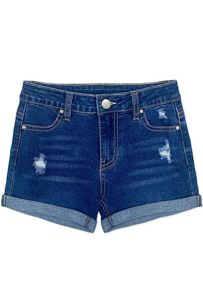 Girls Denim Short w/Distress & Double Roll-Up