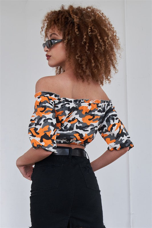 Camouflage Off The Shoulder Crop Top Tasha Apparel