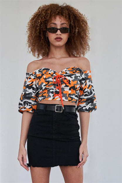 Camouflage Off The Shoulder Crop Top Tasha Apparel