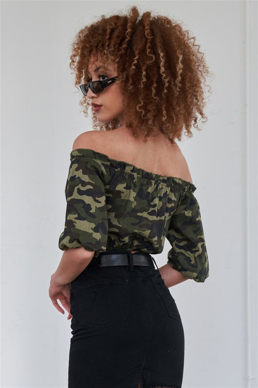 Camouflage Off The Shoulder Crop Top Tasha Apparel