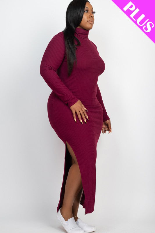 Plus+ Curvy Long Sleeve Side Slit Long Dress