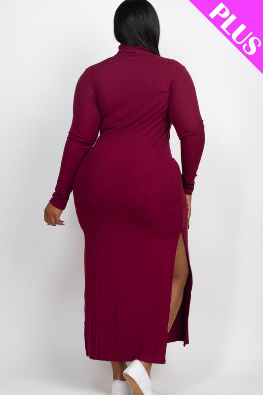 Plus+ Curvy Long Sleeve Side Slit Long Dress