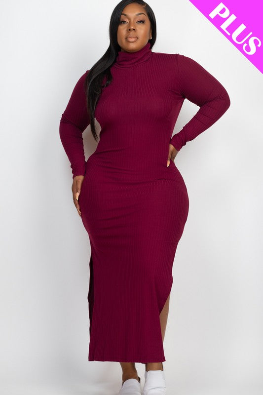 Plus+ Curvy Long Sleeve Side Slit Long Dress