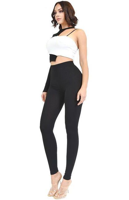 Black and White Color Block 2 Piece Legging Set