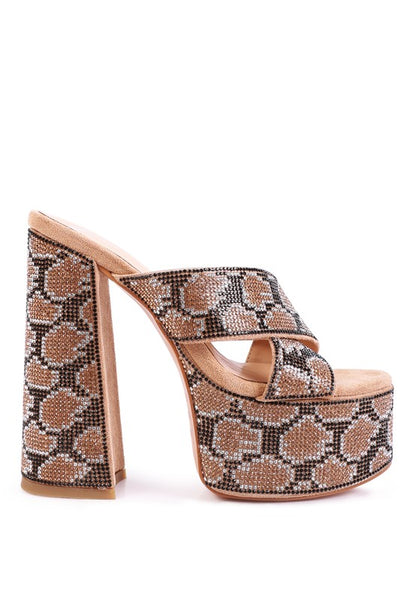 Sinful High Platform Patterned Diamante Slides