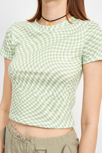 CHECKERED SHORT SLEEVE BABY TEE