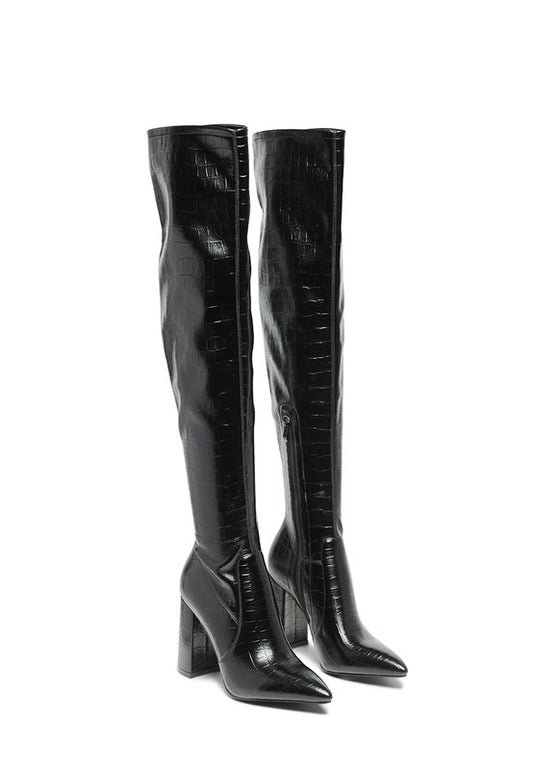 London Rag Knee High Print Block Heeled Boot