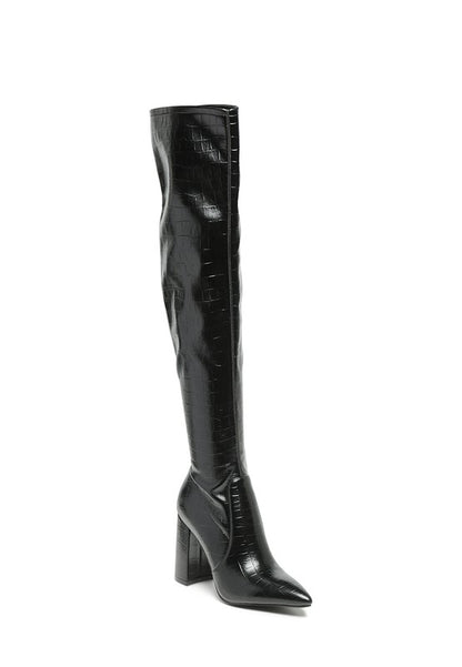 London Rag Knee High Print Block Heeled Boot