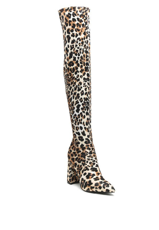 London Rag Knee High Print Block Heeled Boot