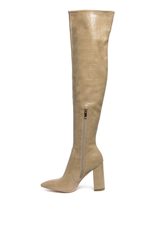 London Rag Knee High Print Block Heeled Boot