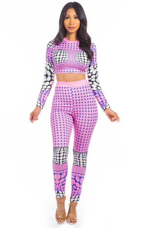 Body Print Crop Top & Pant Set