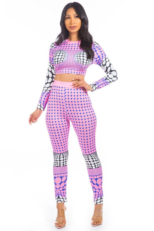 Body Print Crop Top & Pant Set