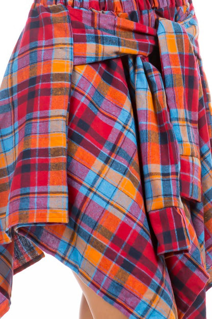 Plaid Shirt Wrap Skirt