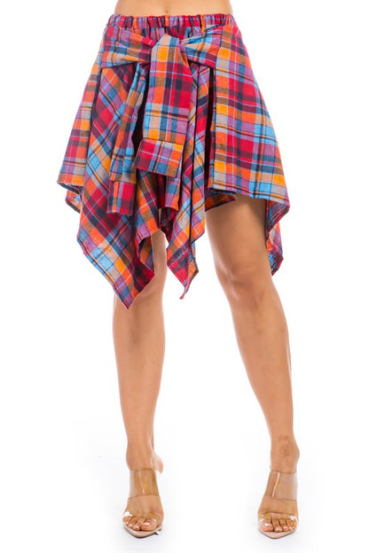 Plaid Shirt Wrap Skirt