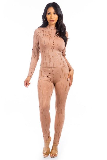 Multi-Cut Long Sleeve Top & Pant Set