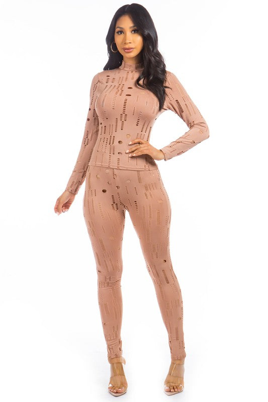 Multi-Cut Long Sleeve Top & Pant Set