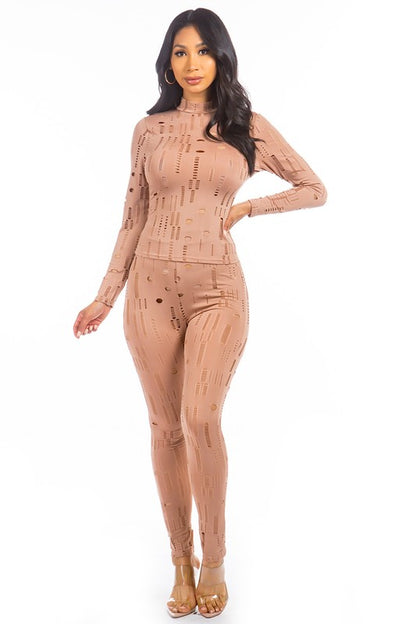 Multi-Cut Long Sleeve Top & Pant Set